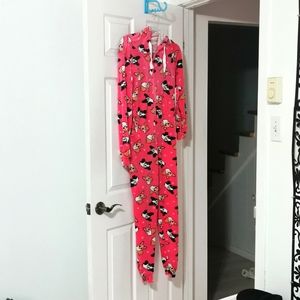 Super Soft Pink. Onesie Pijama with dogs pattern hood and sleeping mask